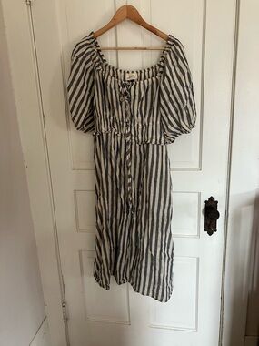 Universal Thread Cream and Navy Striped Cotton Top